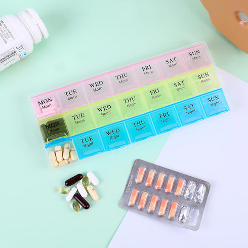 Teikou 3 7 Large Weekly Pill Organizer Times A Day, Moisture-Proof Day Pill Box, Travel Pill Cases Portable for Pills