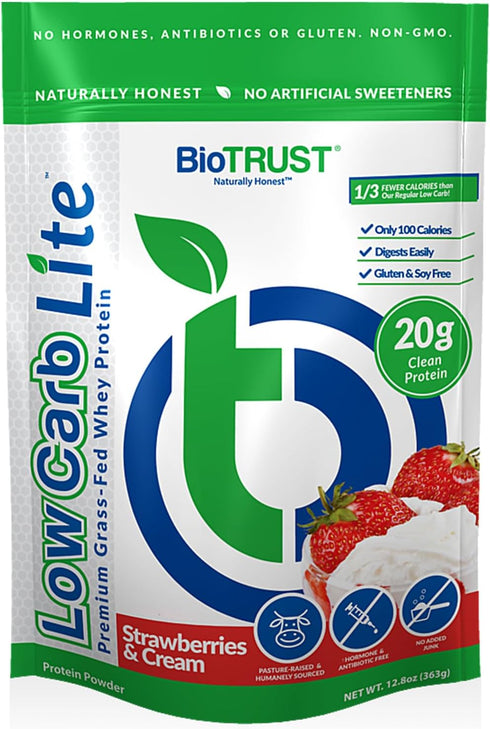 BioTrust Low Carb Lite, 20 Grams Grass-Fed Whey Protein Isolate, 100 Calories, Non-GMO, 14 Servings, Strawberries and