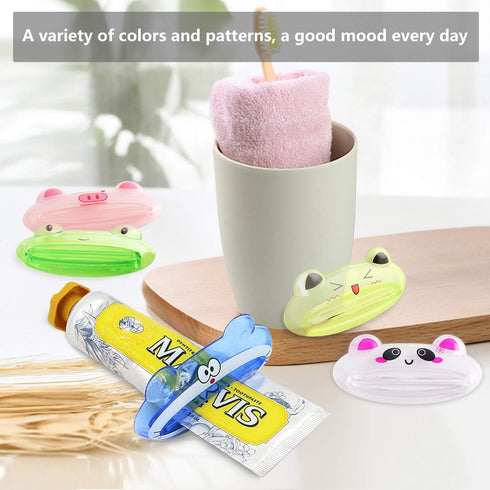 PASOW (Pack 5 Cartoon Animal Plastic Frog Cat Panda Pig Shaped Toothpaste Cream Squeezers of Mix Designs)