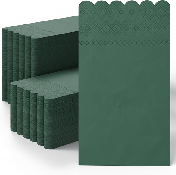 Party Solids Dark Green Scalloped Napkins Disposable 20 Pcs 3-Ply Dark Green Scalloped Dinner