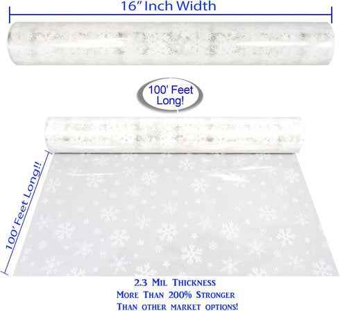 AnapoliZ Christmas Cellophane Wrap Roll, 100’ Ft. Long X 16” Wide, Crystal Clear with Snowflakes