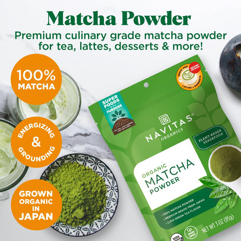 Matcha Powder, Premium Culinary Grade, USDA Organic, Non GMO, 3oz Bag by Navitas Organics
