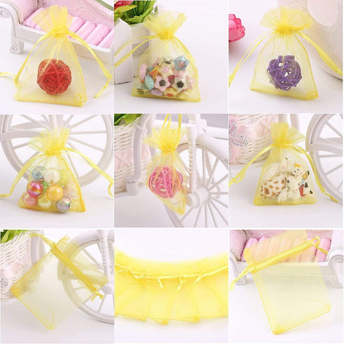 Stratalife 100PCS 5X7 Small Organza Bags with Drawstring for Wedding Party Favor, Jewelry, Candy Bags, Yellow
