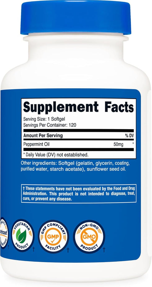 Nutricost Peppermint Oil Softgels, 120 SFG, 50 MG, Gluten-Free, Third Party Tested, GMO Free