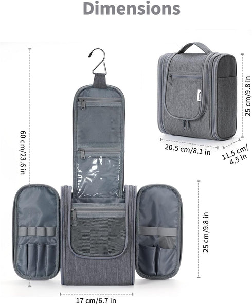 Narwey Small Hanging Toiletry Bag, Women Travel Makeup Organizer for Toiletries and Accessories (Medium, Grey)