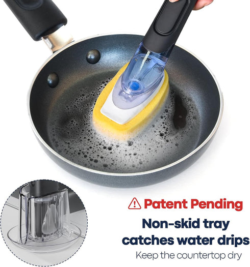 Set 2 Dish Brush with Soap Dispenser Storage with PCS Sponge Refills & Holder, Soap Dispensing Dish Brushes, Sponge