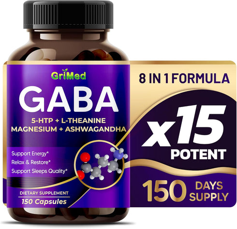 GABA 16,280mg: X15 Power with 5-HTP, L-Theanine, Magnesium, Ashwagandha for Relaxation and Sleep Support, 150 Count