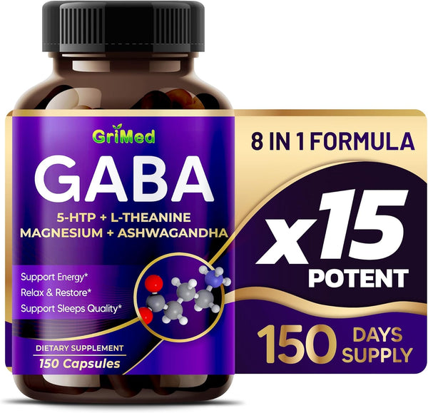 GABA 16,280mg: X15 Power with 5-HTP, L-Theanine, Magnesium, Ashwagandha for Relaxation and Sleep Support, 150 Count