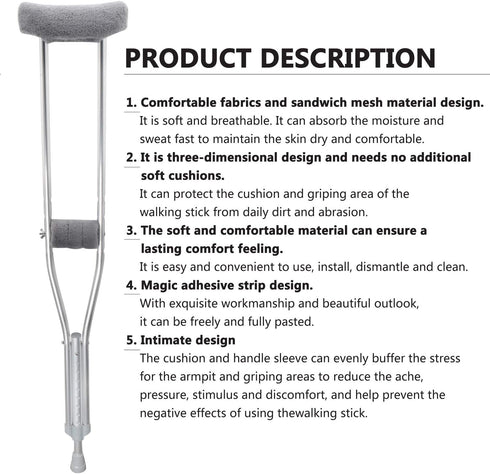 TOMMHANES AMISGUOER Crutch Cover, Washable Crutch Underarm Pads, One Size (2 Armpit, 2 Hand Cushion) (CP06G)