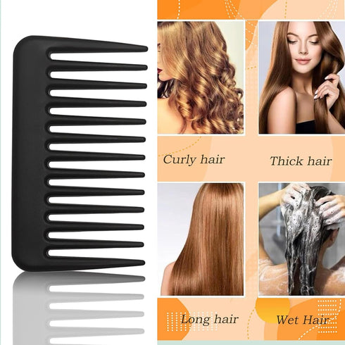 Mini Wide Tooth Comb - Small Travel Hair Detangling Comb for Curly Wavy Hair (Black)