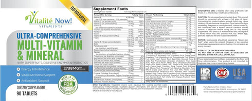 Vegan Whole Food Multivitamin & Mineral - 90 Tablets - Vitamins A B1 B2 B6 B12 C D3 E & 110 Super Foods, Herbs, Greens