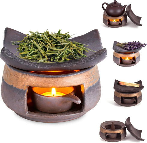 YSZYPETHE Handmade Ceramic Aromatherapy Diffuser,Herb Burner & Candle Wax Warmer with Tealight Holder,