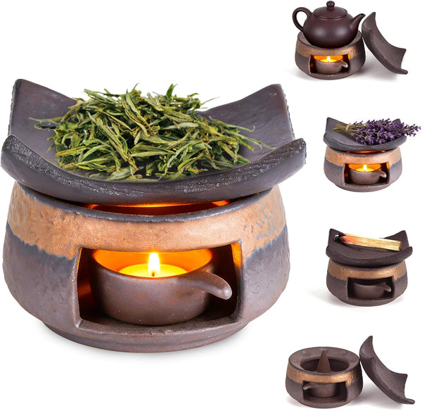 YSZYPETHE Handmade Ceramic Aromatherapy Diffuser,Herb Burner & Candle Wax Warmer with Tealight Holder,