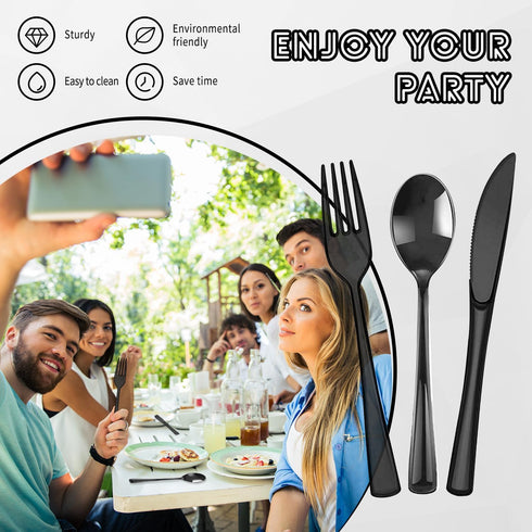 150 Pack Heavy Duty Plastic Silverware, Disposable Cutlery Set with 50 Forks, Knives, Spoons for Parties, Events