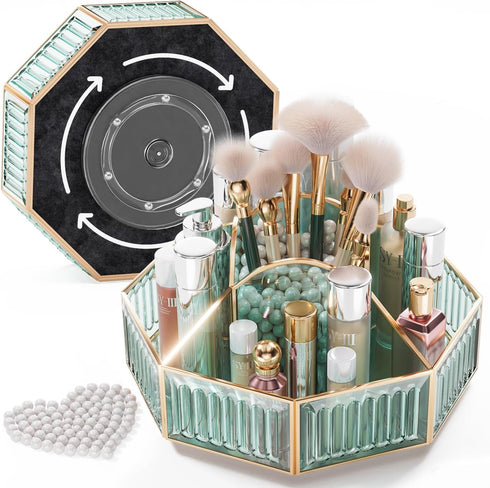 Rotating Makeup Organizer, High Hardness Glass Cosmetic and Skincare Organizer for Bathroom Counter