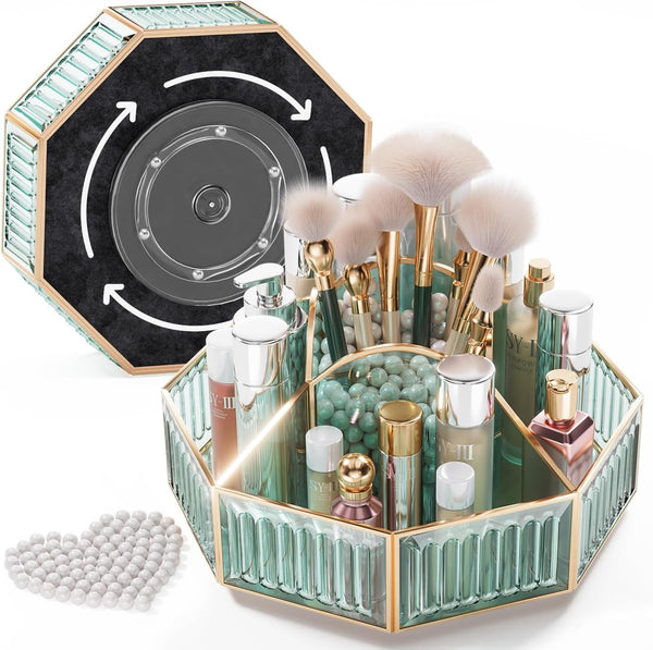 Rotating Makeup Organizer, High Hardness Glass Cosmetic and Skincare Organizer for Bathroom Counter
