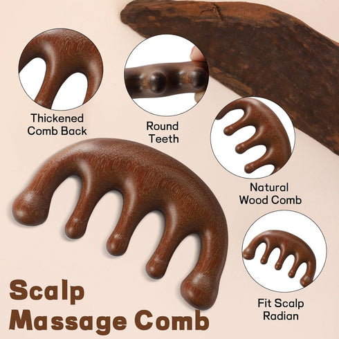 PKRFCJ 2 1, 1) Wooden Scalp Massager Pcs Massage Comb Brown Wood Massager Tool,Body Guas Sha Tools for Head, Neck