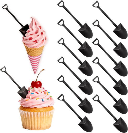 Pluzmecalm 20 Pcs Mini Shovel Shape Spoons Black Shovels Spoons for Ice Cream,