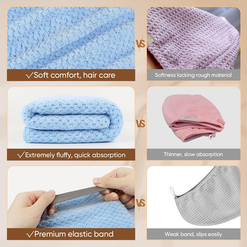 HOMEXCEL 5 Pack Microfiber Hair Towels, 40 x 20 inches, Fast Drying Turbans for Long Curly Hair