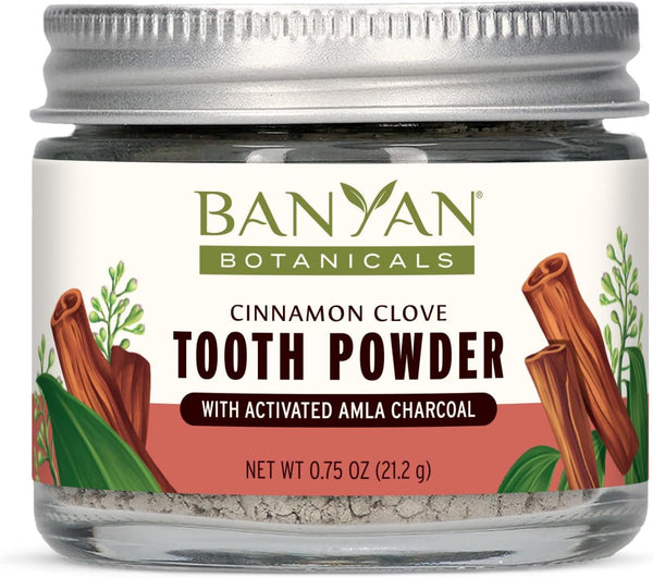 Banyan Botanicals Cinnamon Clove Tooth Powder, Ayurvedic Fluoride-Free Toothpaste Alternative, 0.75oz, Vegan