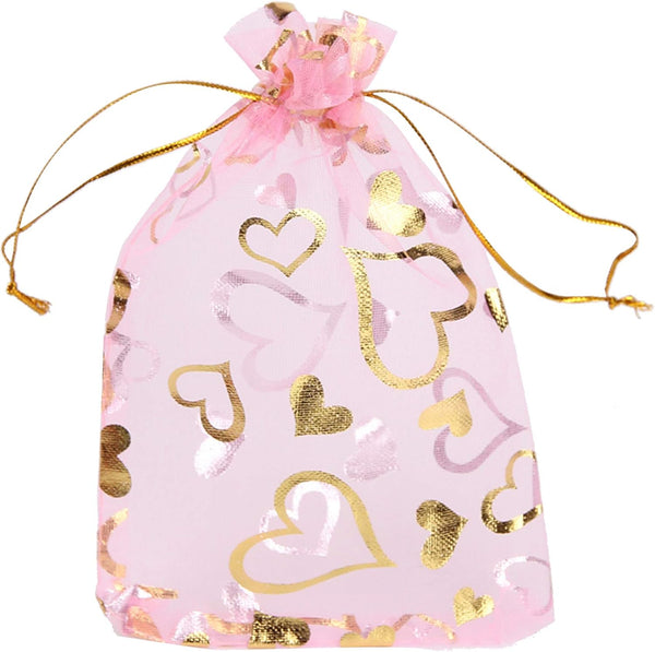 Volanic 100PCS 4X6 Inch Sheer Heart Organza Bags with Drawstring for Christmas Candy Jewelry Party Favors