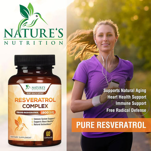 Resveratrol 1800mg - Extra Strength Trans-Resveratrol Supplement for Immune Support & Healthy Aging - 60 Capsules