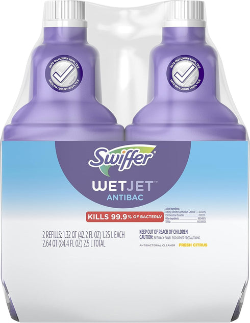 Swiffer WetJet Solution Refill for Floor Mopping, All Purpose Multi-Surface Cleaning Solution, Fresh Citrus Scent, 1.25