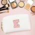 Initial Makeup Bag Personalized Waterproof PU Leather Chenille Letter Cosmetic Bag, Portable Travel Toiletry Bag