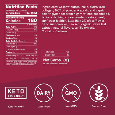 Bulletproof Fudge Brownie Collagen Protein Bars, Pack of 12, Keto-Friendly Snack with MCT Oil, No Added Sugar