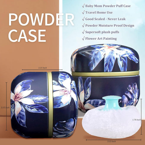 Topwon Powder Case with Puff, 3.15" BPA Free, Fluffy Plush Container, Baby Women's Body Loose Dusting Powder Box, Blue