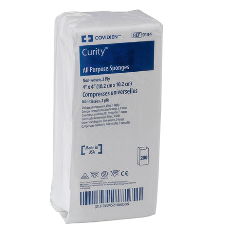 COVIDIEN 9134 Curity Non-Woven All-Purpose Sponge, Non-Sterile, 4" x 4", 3-ply (Pack of 200)