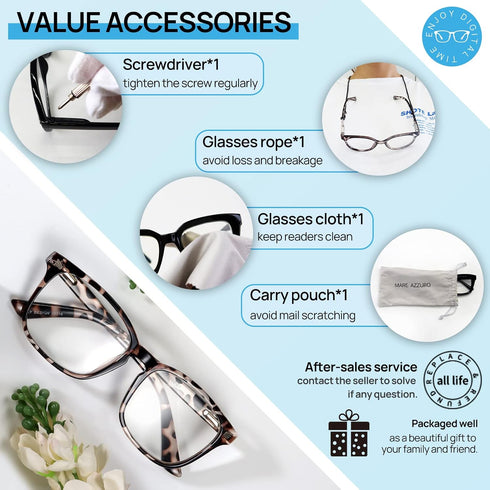MARE AZZURO Blue Blocking Reading Glasses for Women, Light Weight Computer Readers 0.00 to 6.00 (Leopard, 2.00)