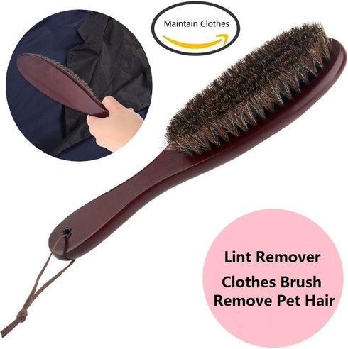 Clothes Brush Lint Remover with Genuine Soft Horsehair and Wooden Handle for Coat, Suit, and Pet Hair