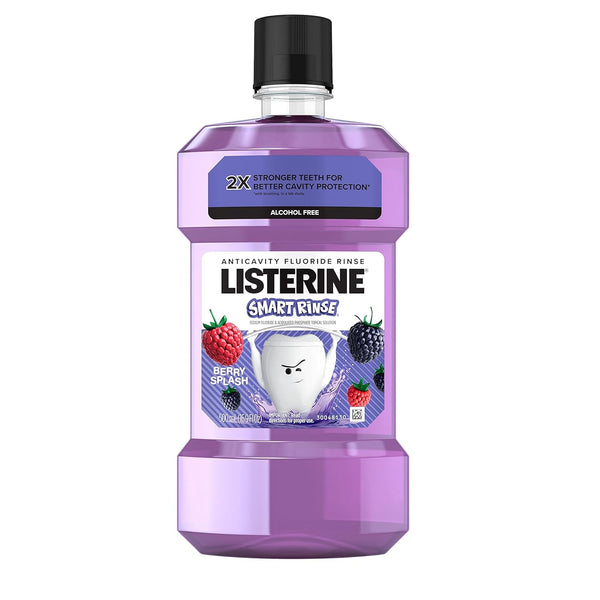 Listerine Smart Rinse Kids Alcohol-Free Anticavity Fluoride Mouthwash, Berry Splash Flavor, 500 mL