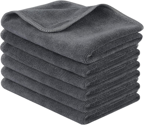 SINLAND Microfiber Cleaning Cloth, Ultra Absorbent Reusable Towel, 12x12 Inch Slate Grey, 6 Pack