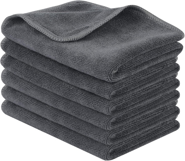 SINLAND Microfiber Cleaning Cloth, Ultra Absorbent Reusable Towel, 12x12 Inch Slate Grey, 6 Pack