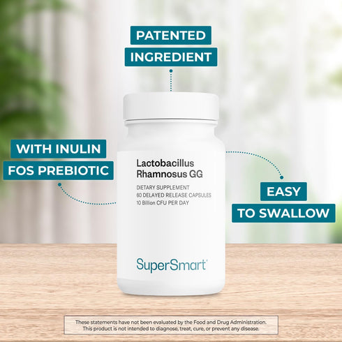 Supersmart Lactobacillus Rhamnosus GG 10 Billion CFU per Day, Digestive & Immune Support, Vaginal Flora Health, Non-GMO
