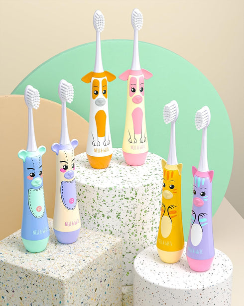 NELL&WELL Kids Electric Toothbrush, 2-Min Timer, 3 Modes, IPX 7 Waterproof, Battery Powered for Ages 3+
