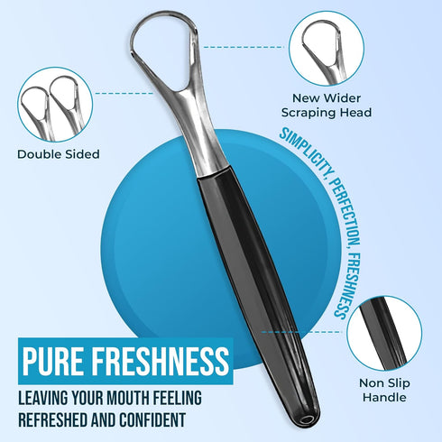Tongue Cleaner, Stainless Steel Tongue Scraper for Fresh Breath, Black and Red, Small Size
