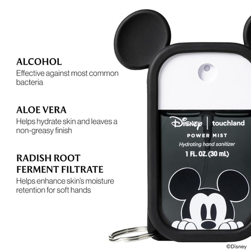 Set, Disney & Touchland Hand Sanitizer and Mickey Mouse Case Scented & Stylish Bundle, Travel Size, Dye Free Hydrating