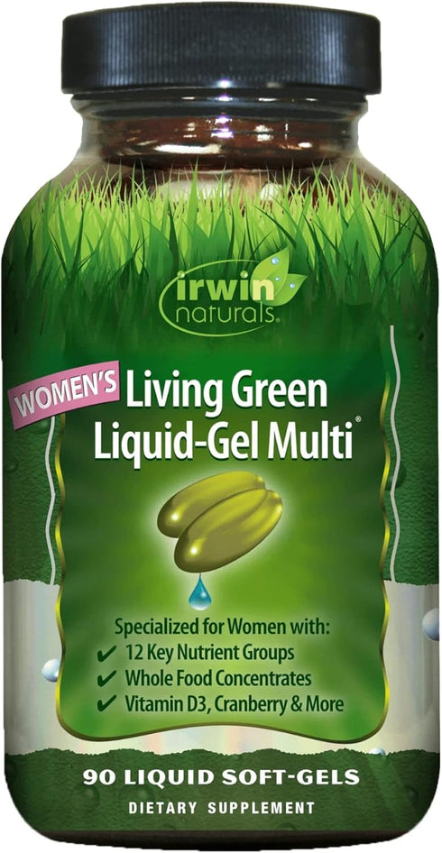 Irwin Naturals Women's Living Green Liquid-Gel Multi Vitamin - 70 Nutrients, Wholefood Blend, 90 Softgels