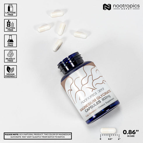 Nootropics Depot Magnesium Glycinate Capsules | 180 Count | Mineral Supplement for Heart, Muscle, Nerve Health