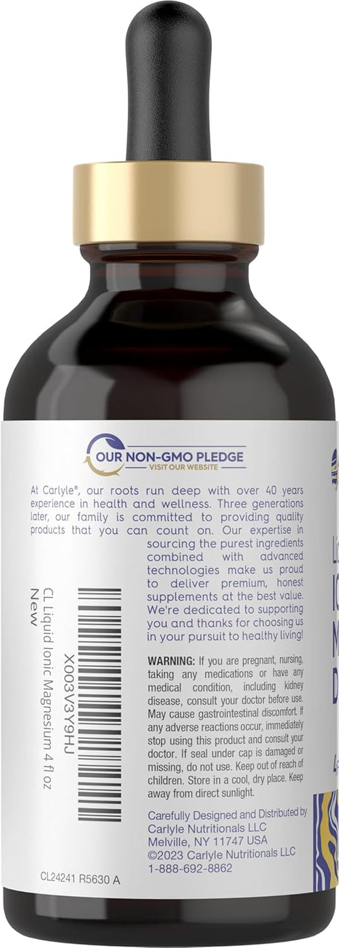 Carlyle Vital Trace Liquid Ionic Magnesium 400 mg | 4 oz | Vegetarian, Non-GMO & Gluten Free Supplement
