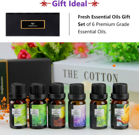 Fresh Essential Oils Set, 6x10ml Aromatherapy Oil Gift Kit for Diffuser, Fragrance, Humidifiers, Air Purifier