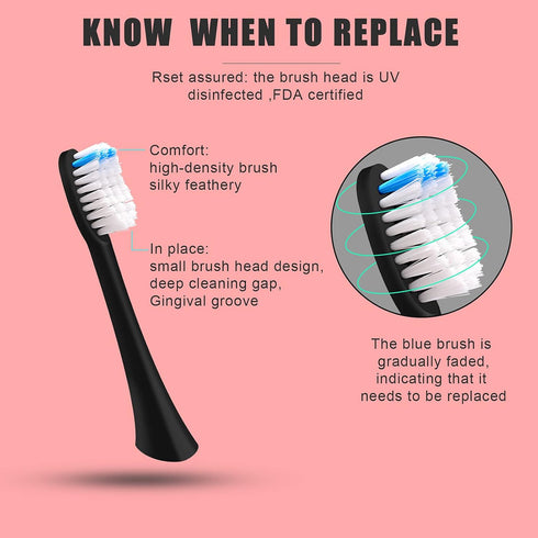 2 Pcs Electric Toothbrush Heads for BTFO 1741-01, Black Replacement Brush Heads