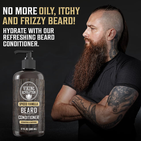 Viking Revolution Spiced Vanilla Beard Conditioner for Men, Natural Beard Softener with Argan Oil, 17oz