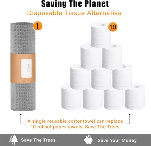 20 Pcs Kitchen Reusable Paper Towels, 100% Cotton Cleaning Cloth, 10"x12" Flat Waffle Dish Cloth for Drying