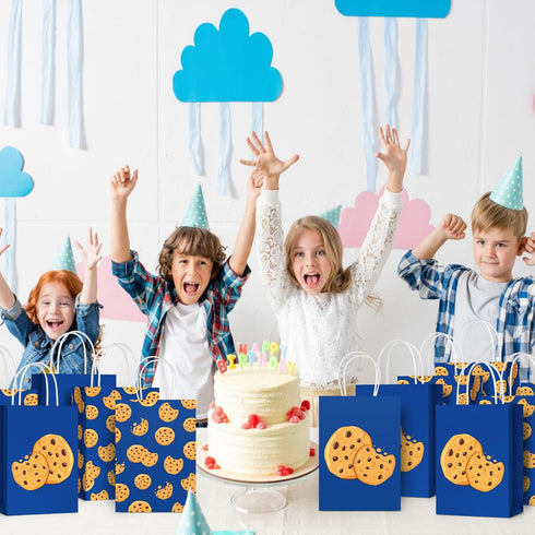 Locmeo 12 Pcs Cookie Party Gift Bags Bulk, Cookie Favor Bags with Handle Kraft Favors for Street Theme Birthday Party