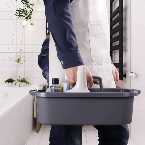Omirome 2-Pack Large Gray Cleaning Caddy for Cleaning Supplies with Handle - Portable Plastic Tote Organizer