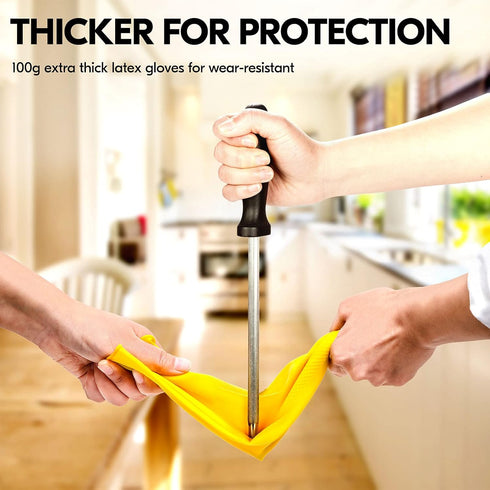 Vgo... 1-Pair Reusable Household Gloves, Rubber Dishwashing Gloves, Extra Thickness, Long Sleeves, Size L, Yellow
